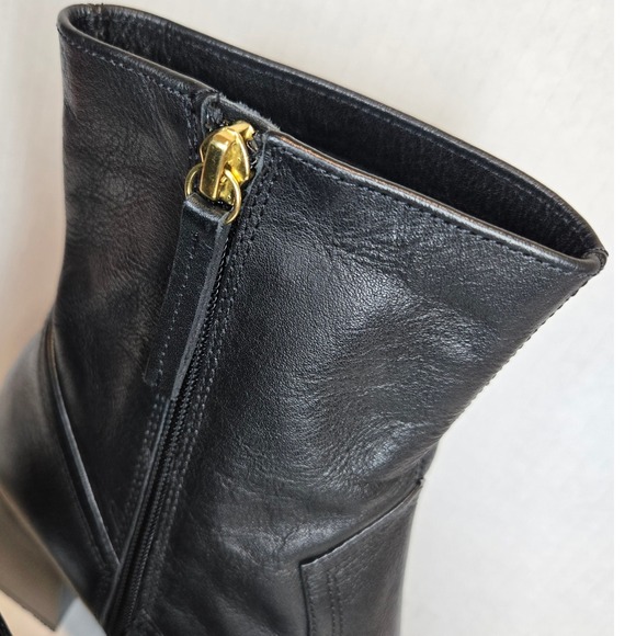 MANGO MNG NEW Black Leather Block Heel Ankle Boots Size 40 US 9.5 - Picture 4 of 10